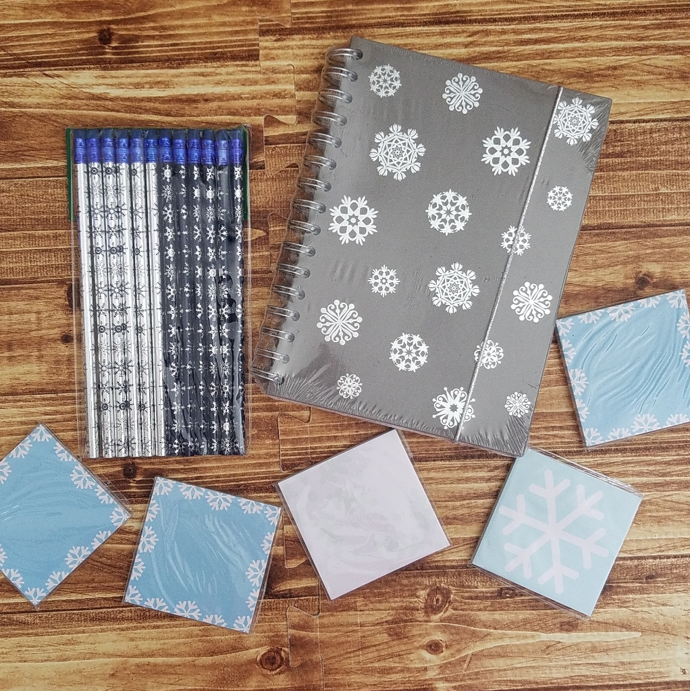 IKEA Snowflake Journal & Wood Pencil Sticky Note Set Pack Bundle Blue Gray